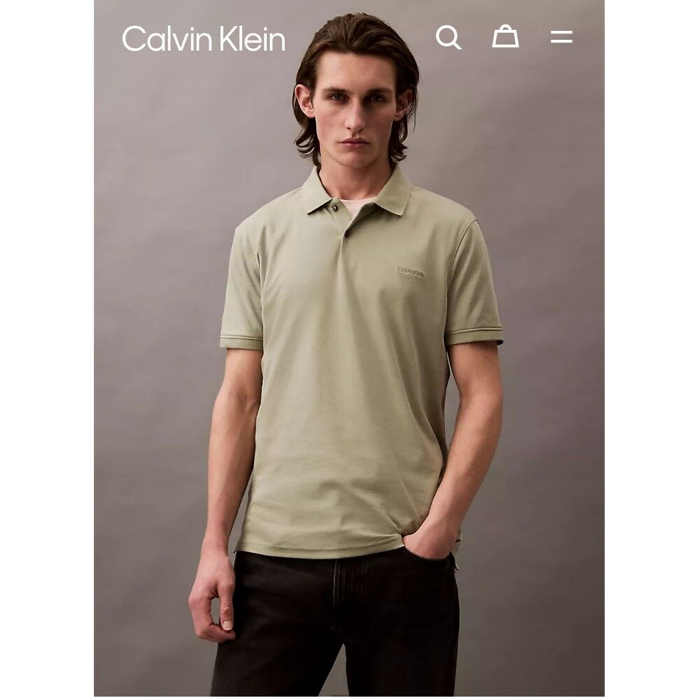 NWT Calvin Klein Men's Liquid Touch Polo Shirt L Beige Short Sleeve Cotton